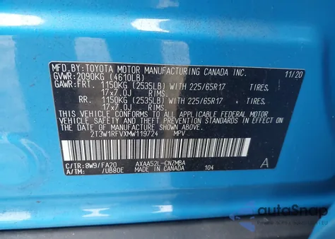 2021 Toyota Rav4 Xle из США, поврежденный, VIN 2T3W1RFVXMW119724